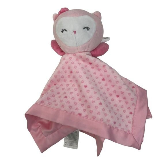 Carters Child of Mine Plush Owl Lovey Pink Heart Dots Security Baby Rattle Satin - Picture 2 of 10